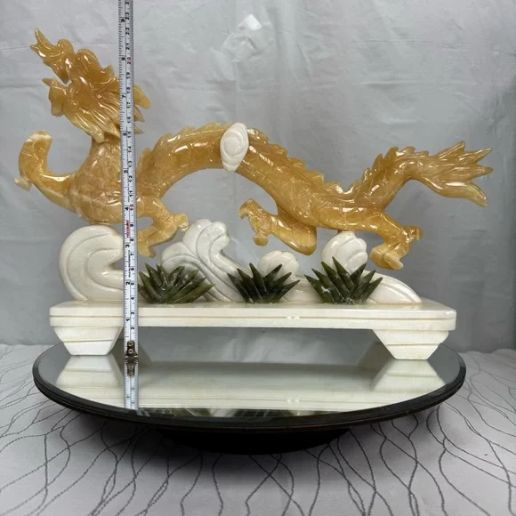 Yellow Jade Carved Stone Serpent Dragon Statue - Picture 7 of 13
